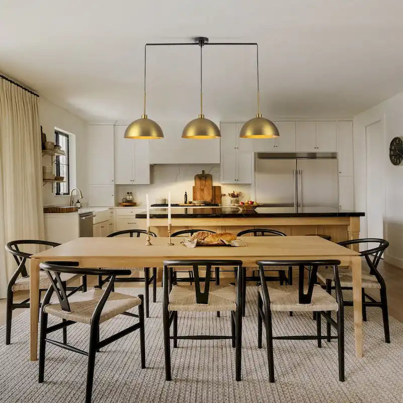 Lustre linéaire moderne à 3 lumières en laiton avec dôme pour îlot de cuisine - W53.2