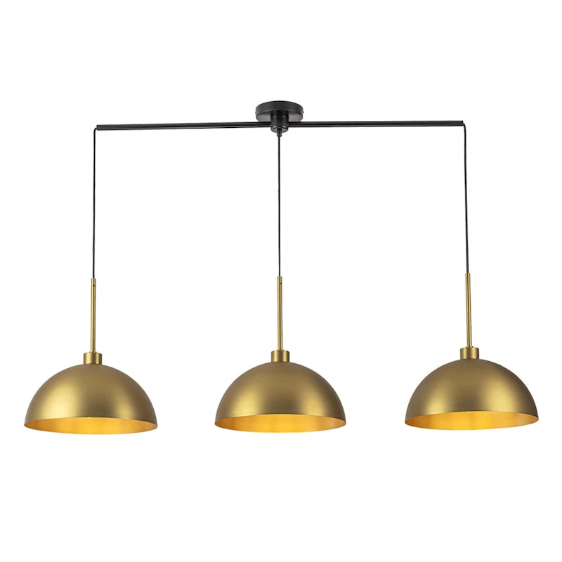 Lustre linéaire moderne à 3 lumières en laiton avec dôme pour îlot de cuisine - W53.2