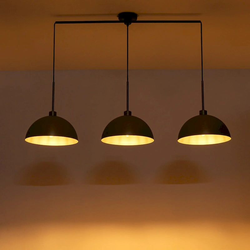 Lustre linéaire moderne à 3 lumières en laiton avec dôme pour îlot de cuisine - W53.2