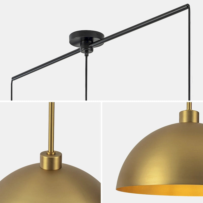 Lustre linéaire moderne à 3 lumières en laiton avec dôme pour îlot de cuisine - W53.2