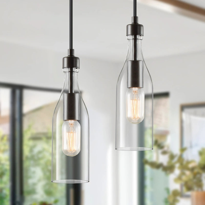 Modern Farmhouse 1-Light Bottle Glass Island Pendant Lights for Dining Room