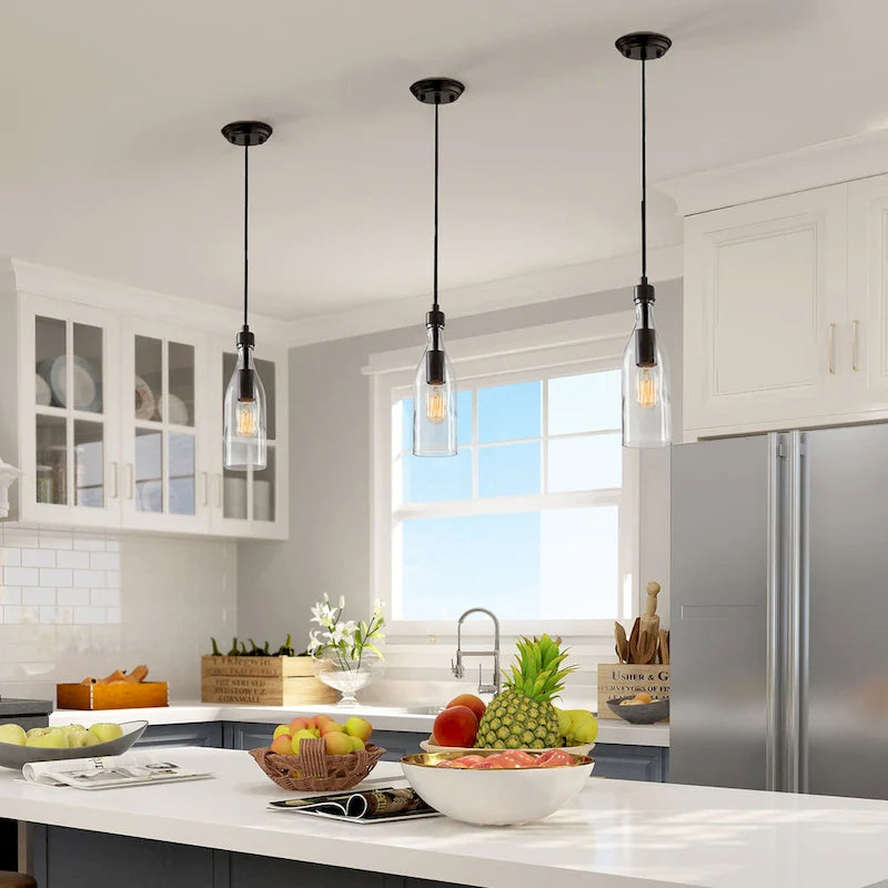 Suspension moderne de style ferme à une lumière en verre bouteille pour îlot de salle à manger