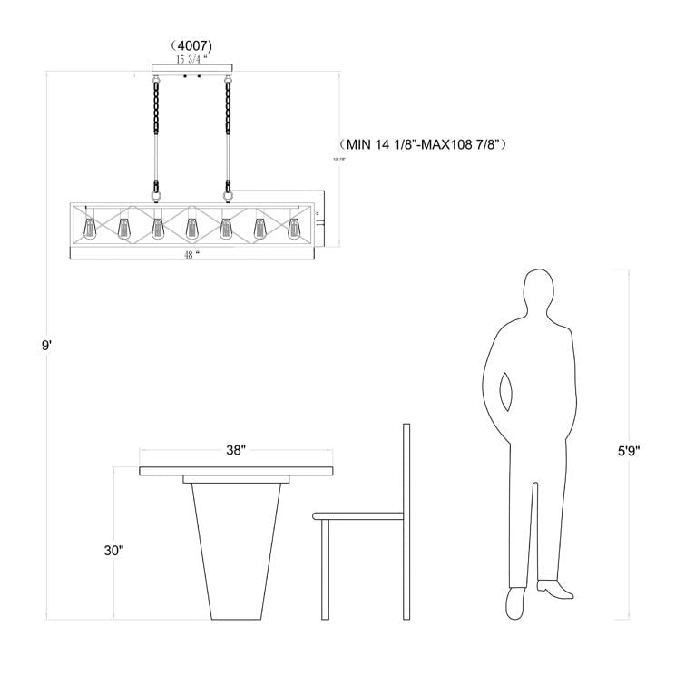 Lustre de cuisine moderne linéaire à 7 lumières de 48 pouces - 48