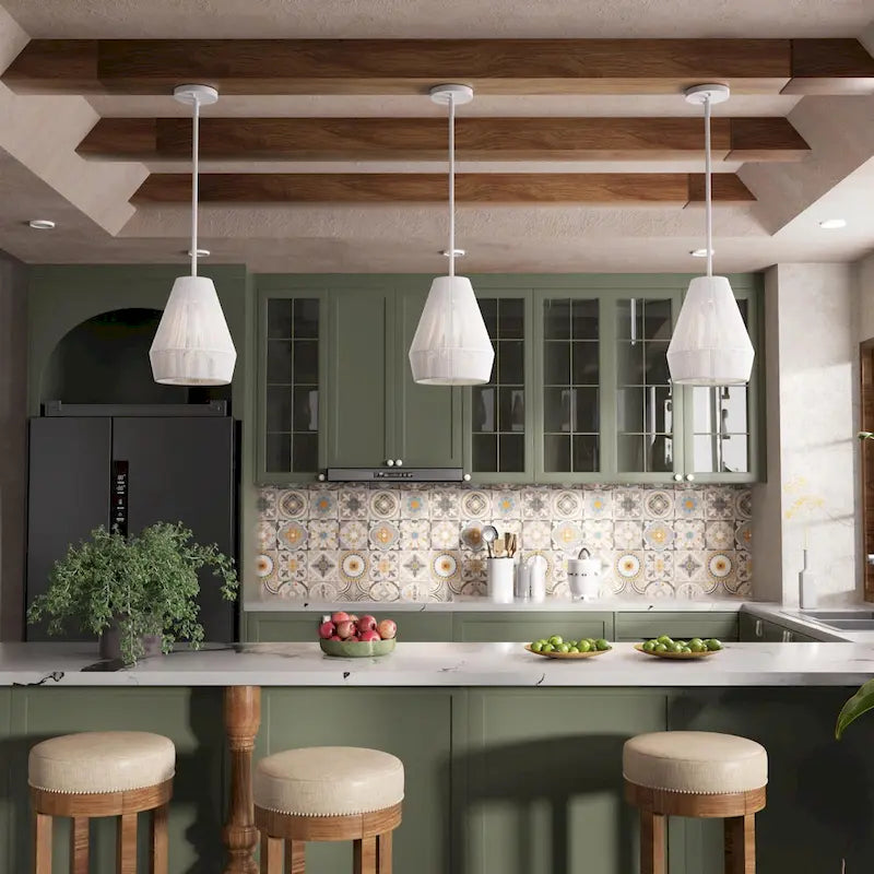 Suspension Acroma 1 lumière style ferme côtière en rotin pour îlot de cuisine - Non disponible