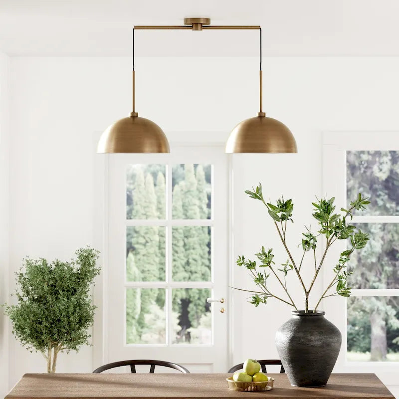 Nathan James Percy Modern 2-Light Pendant Island Light Fixture, Hanging Lights with Metal Shade and Adjustable Cord