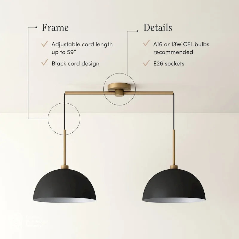 Suspension moderne Nathan James Percy à 2 lumières pour îlot central, avec abat-jour en métal et cordon ajustable