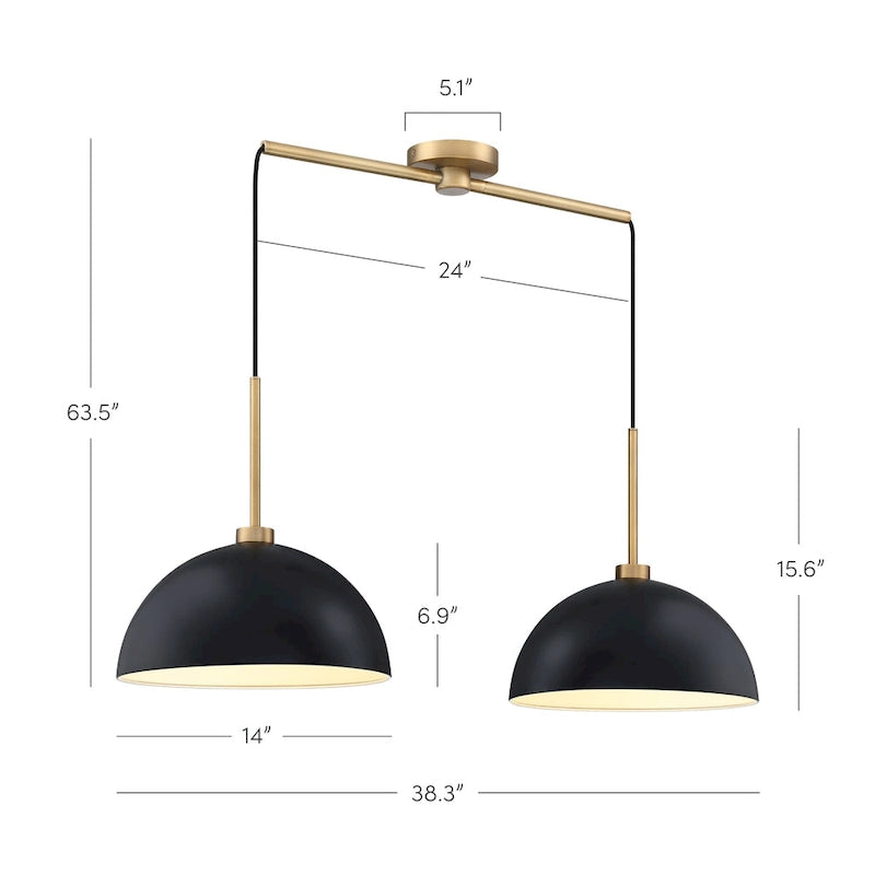 Suspension moderne Nathan James Percy à 2 lumières pour îlot central, avec abat-jour en métal et cordon ajustable