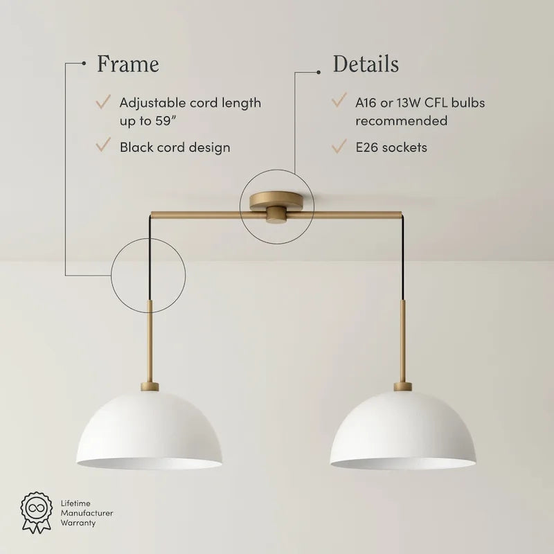 Suspension moderne Nathan James Percy à 2 lumières pour îlot central, avec abat-jour en métal et cordon ajustable