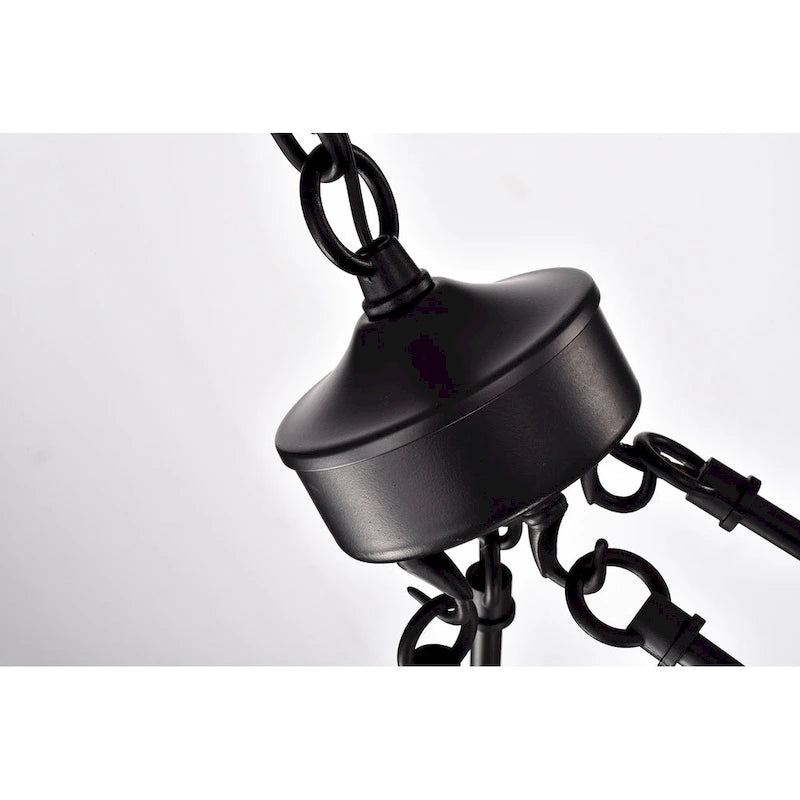 Luminaire linéaire îlot à 6 lumières noir mat et bois vieilli