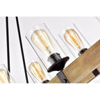 Luminaire linéaire îlot à 6 lumières noir mat et bois vieilli
