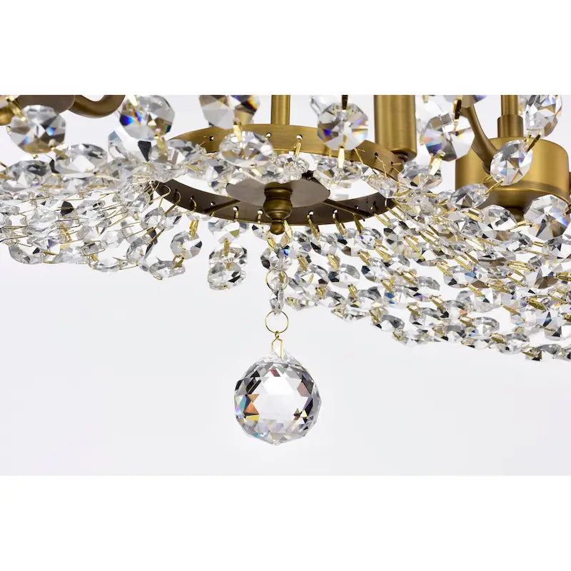 Luminaire de cuisine glamour vintage en laiton à 6 lumières avec cristal - Laiton vintage