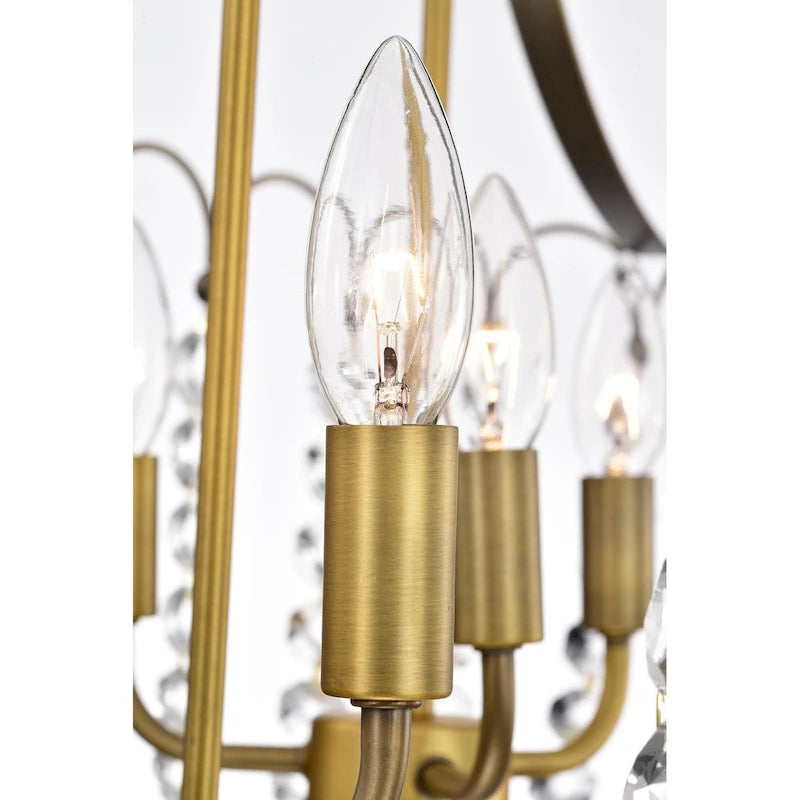 Luminaire de cuisine glamour vintage en laiton à 6 lumières avec cristal - Laiton vintage