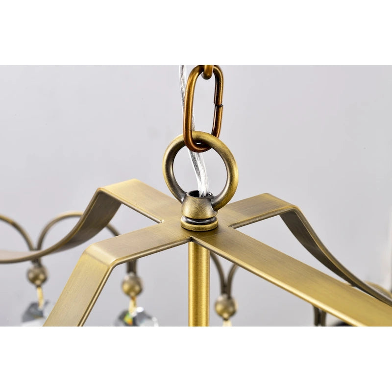 Luminaire de cuisine glamour vintage en laiton à 6 lumières avec cristal - Laiton vintage