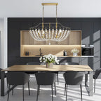 Luminaire de cuisine glamour vintage en laiton à 6 lumières avec cristal - Laiton vintage