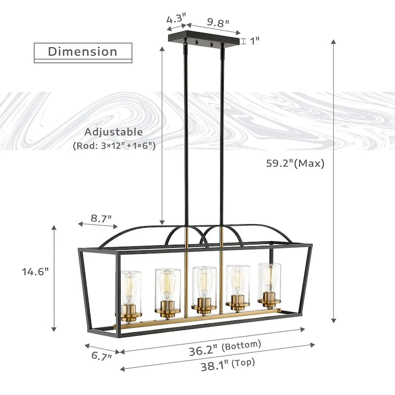 Suspension à 5 lumières pour îlot de cuisine