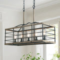 Farmhouse 5-Light Wood Grain Chandelier Kitchen Island Lights - L26 XW10.2 XH19.7 