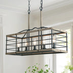 Farmhouse 5-Light Wood Grain Chandelier Kitchen Island Lights - L26 XW10.2 XH19.7 