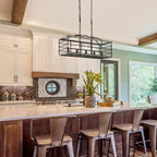 Lustre de style campagnard à 5 lumières, aspect bois, pour îlot de cuisine - L26 x l10,2 x H19,7