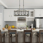 Lustre de style campagnard à 5 lumières, aspect bois, pour îlot de cuisine - L26 x l10,2 x H19,7