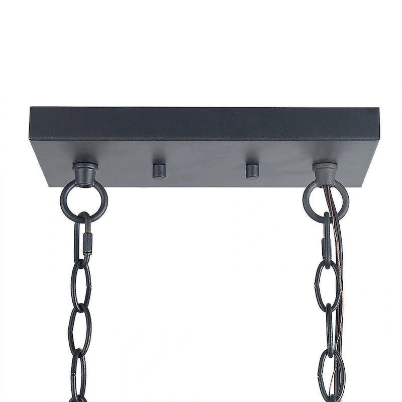 Lustre de style campagnard à 5 lumières, aspect bois, pour îlot de cuisine - L26 x l10,2 x H19,7