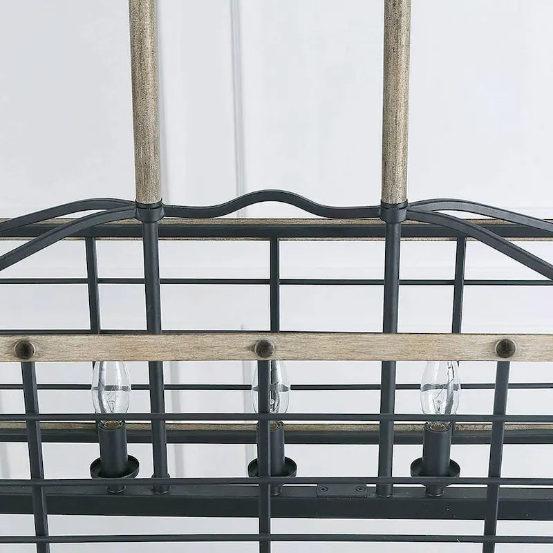 Lustre de style campagnard à 5 lumières, aspect bois, pour îlot de cuisine - L26 x l10,2 x H19,7