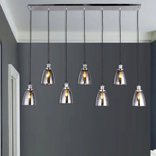 Breffa Chrome 7-light Linear Chandelier Smoked Glass Shade includes Edison Bulbs