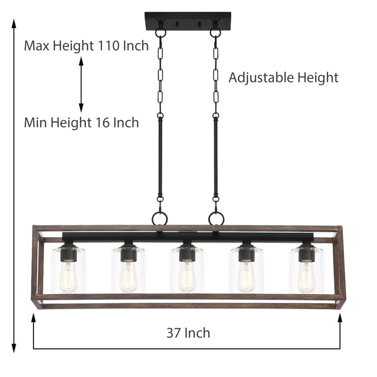 Lustre moderne linéaire Acroma à 5 lumières de 94 cm (37 po) - Certifié UL - 97 cm (38 po)