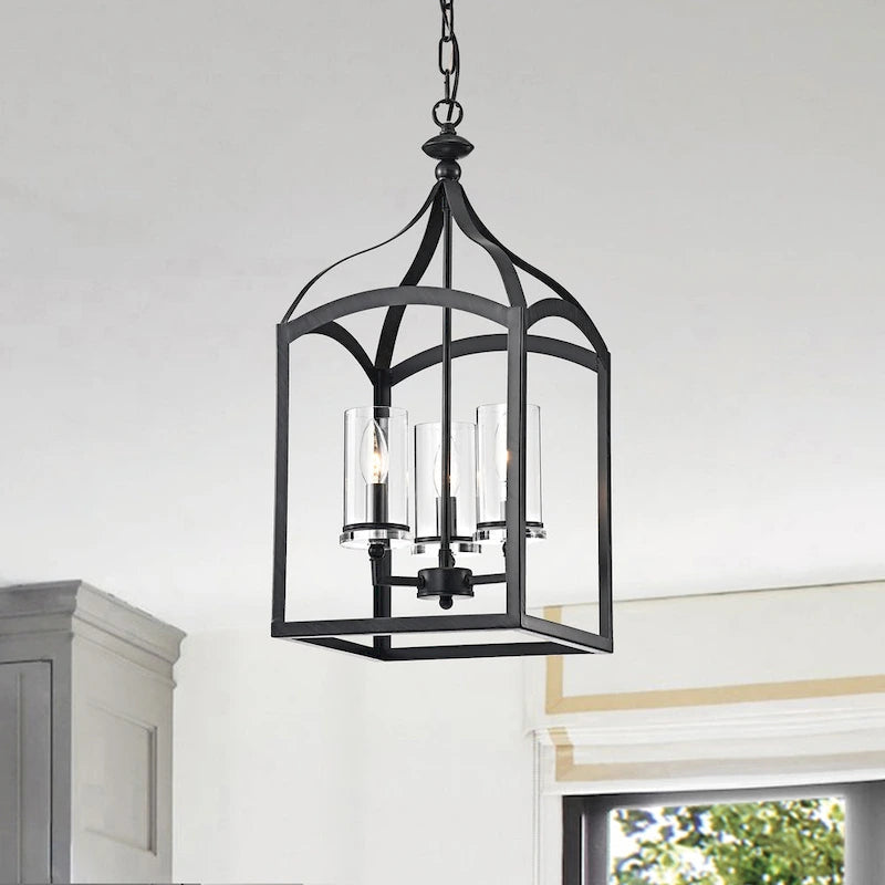 Antique Black 3-Light Lantern Pendant with Glass Shades