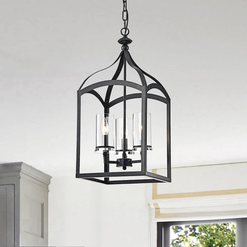 Antique Black 3-Light Lantern Pendant with Glass Shades