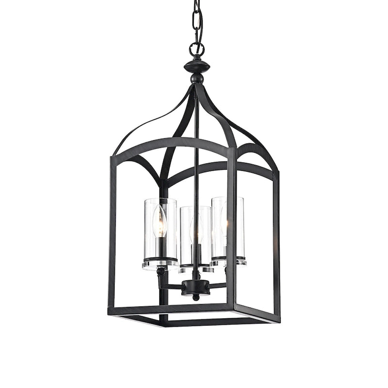 Suspension lanterne antique noire à 3 lumières avec abat-jour en verre