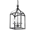 Suspension lanterne antique noire à 3 lumières avec abat-jour en verre