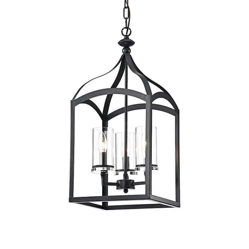 Suspension lanterne antique noire à 3 lumières avec abat-jour en verre