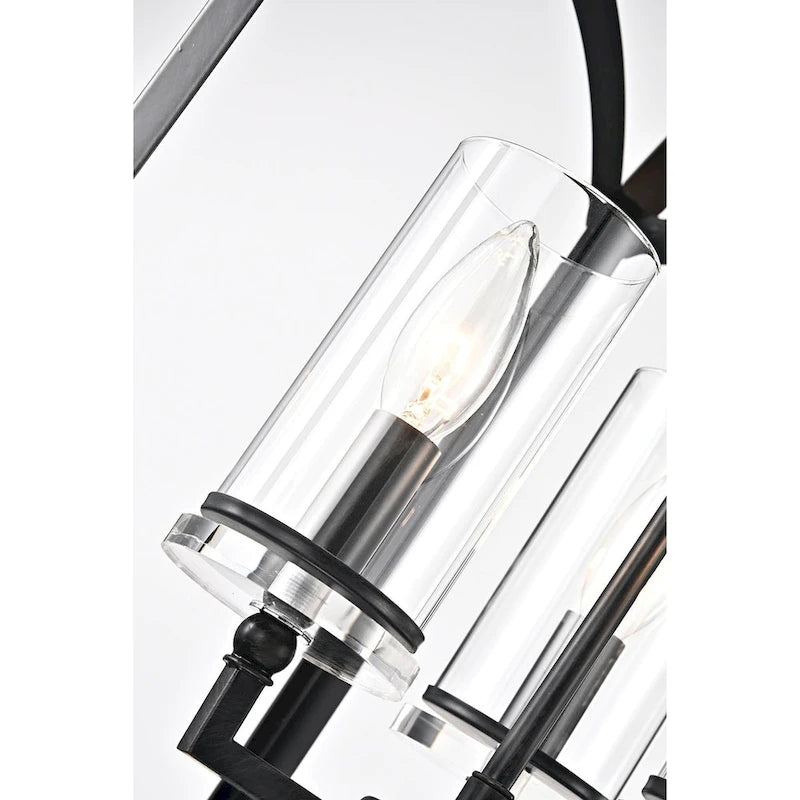 Suspension lanterne antique noire à 3 lumières avec abat-jour en verre