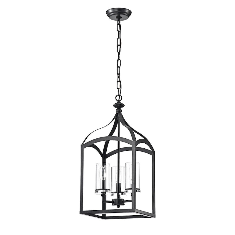 Suspension lanterne antique noire à 3 lumières avec abat-jour en verre