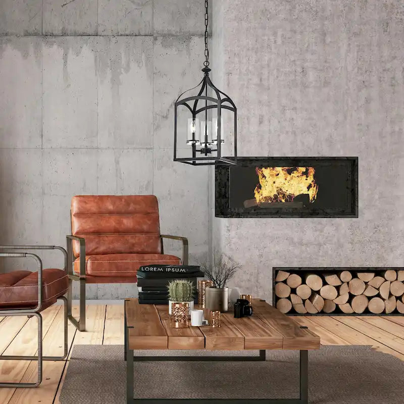 Suspension lanterne antique noire à 3 lumières avec abat-jour en verre