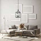 Suspension lanterne antique noire à 3 lumières avec abat-jour en verre