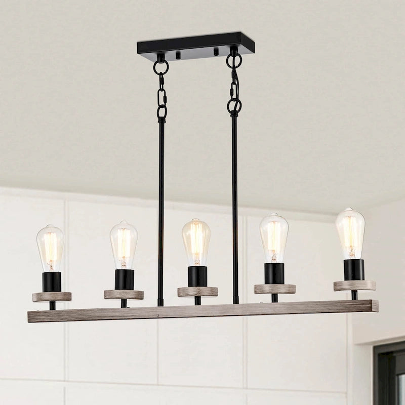 Îlot de cuisine Funa 30 pouces noir mat, hauteur réglable, avec 5 lumières