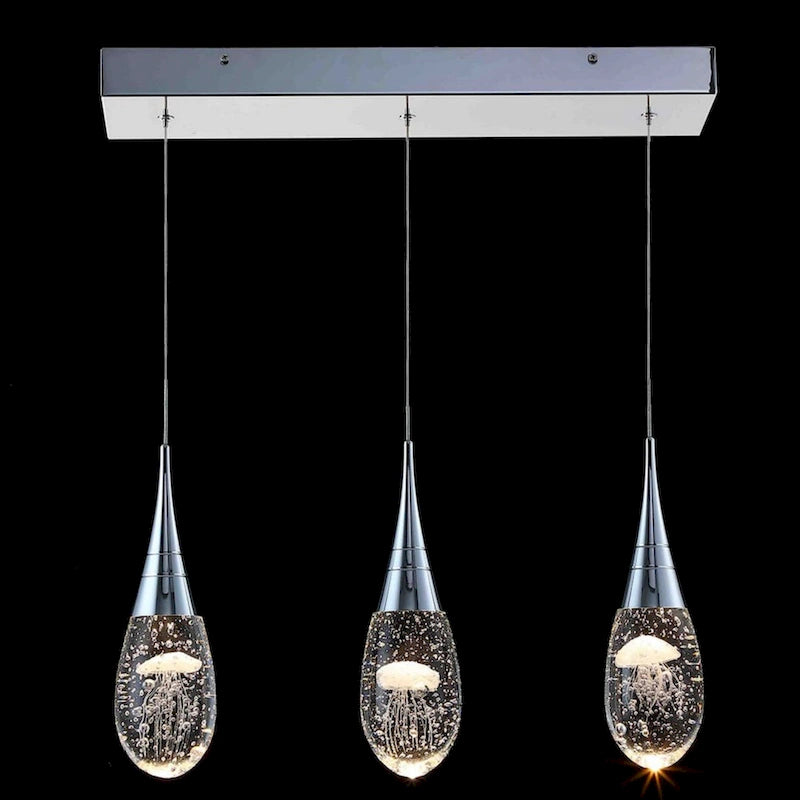 Suspension moderne à 3 lumières, intensité variable, en forme de méduse à bulles et cristal, pour îlot de cuisine