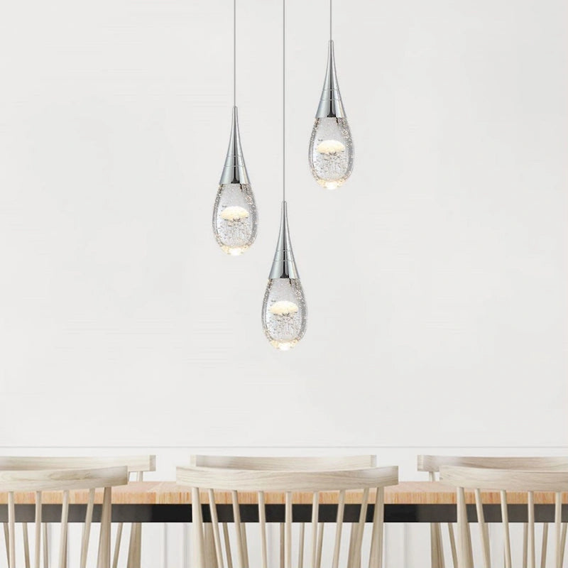 Suspension moderne à 3 lumières, intensité variable, en forme de méduse à bulles et cristal, pour îlot de cuisine
