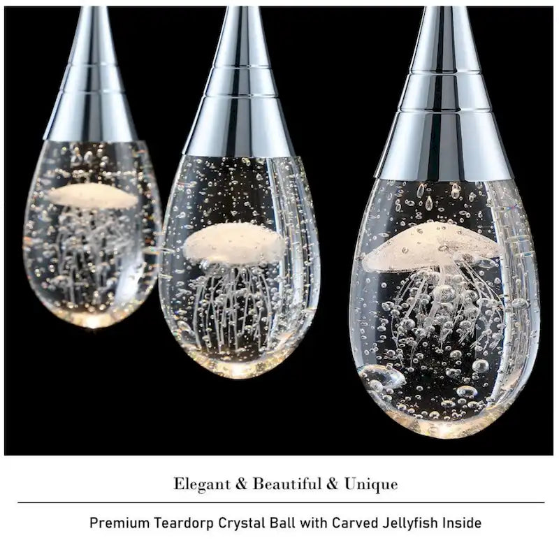 Suspension moderne à 3 lumières, intensité variable, en forme de méduse à bulles et cristal, pour îlot de cuisine