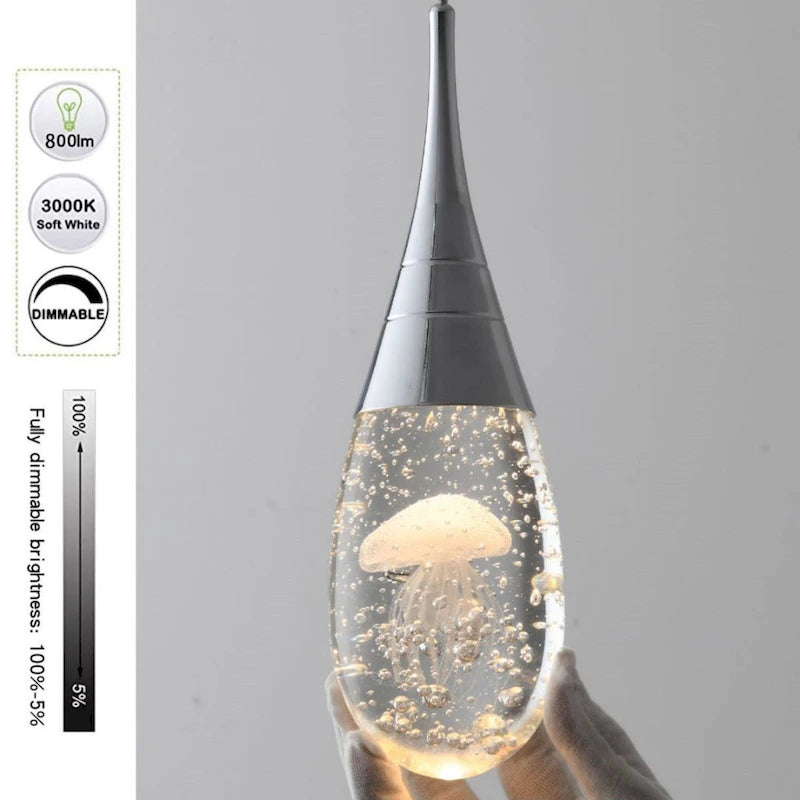 Suspension moderne à 3 lumières, intensité variable, en forme de méduse à bulles et cristal, pour îlot de cuisine