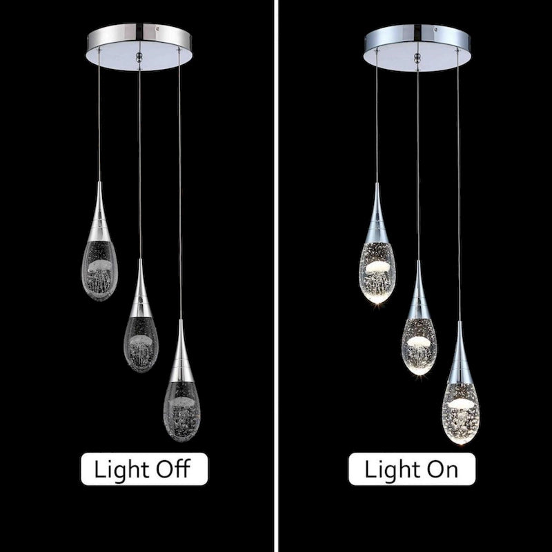 Suspension moderne à 3 lumières, intensité variable, en forme de méduse à bulles et cristal, pour îlot de cuisine