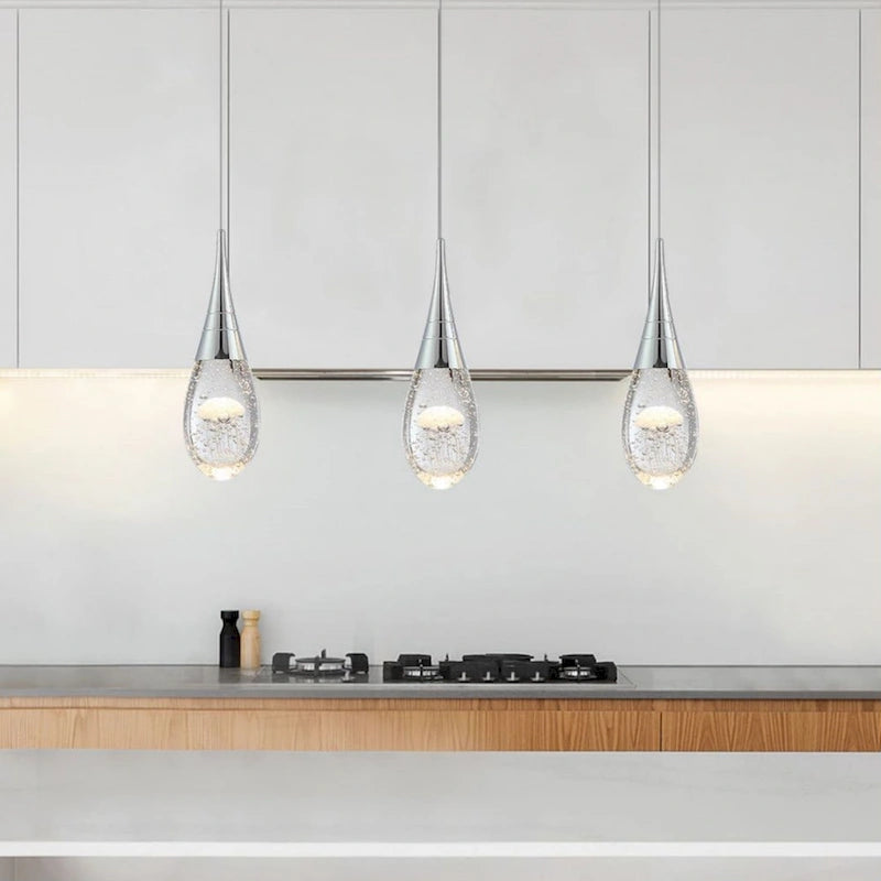 Suspension moderne à 3 lumières, intensité variable, en forme de méduse à bulles et cristal, pour îlot de cuisine
