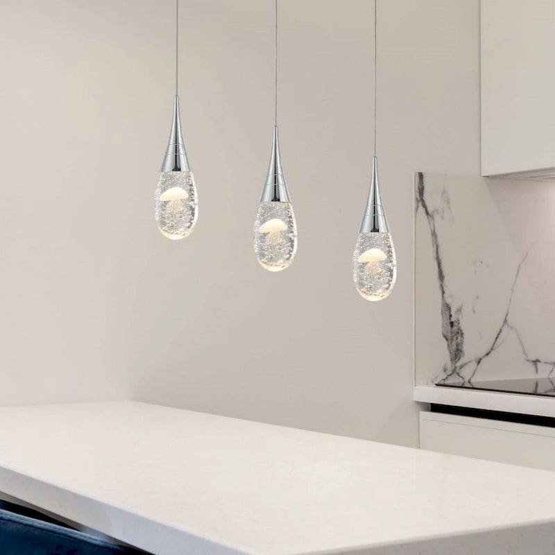 Suspension moderne à 3 lumières, intensité variable, en forme de méduse à bulles et cristal, pour îlot de cuisine