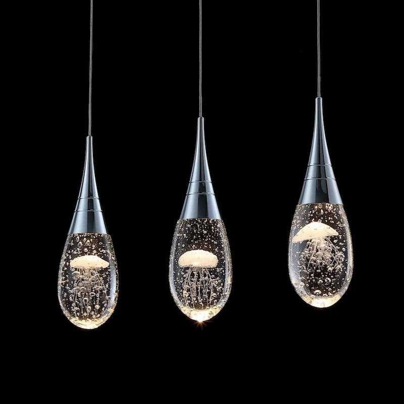 Suspension moderne à 3 lumières, intensité variable, en forme de méduse à bulles et cristal, pour îlot de cuisine