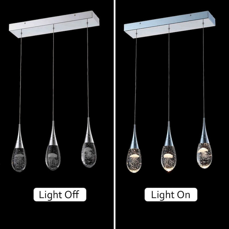 Suspension moderne à 3 lumières, intensité variable, en forme de méduse à bulles et cristal, pour îlot de cuisine