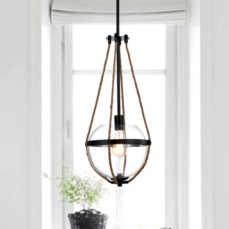 Medeia 11 Inch Matte Black Bohemian Glass Shade Pendant Ceiling Lighted