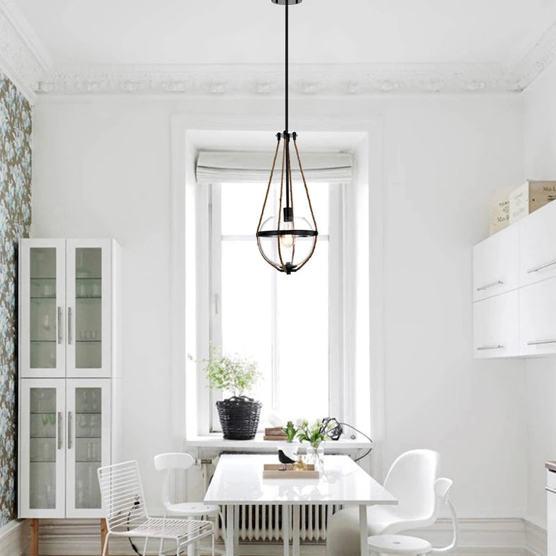 Suspension lumineuse Medeia 11 pouces avec abat-jour en verre bohème noir mat