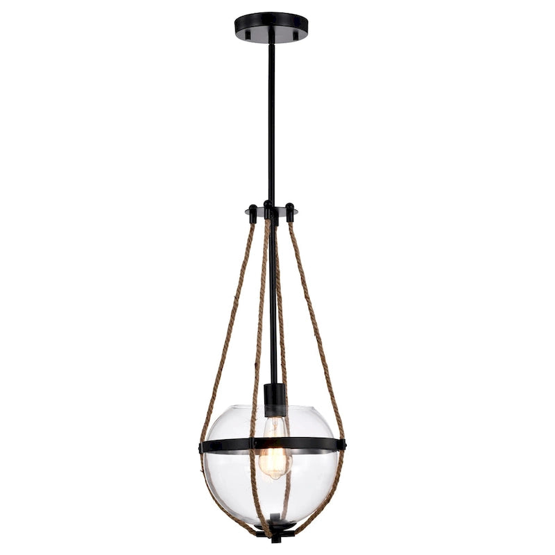 Suspension lumineuse Medeia 11 pouces avec abat-jour en verre bohème noir mat