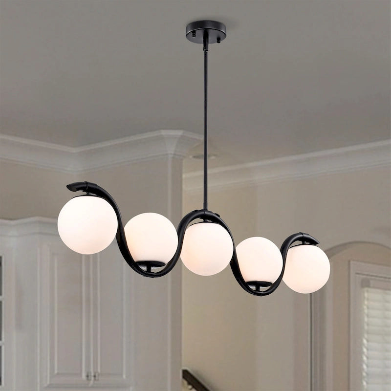 Fenix 38 Inch Opaque Glass Wave Pendant 5-Light